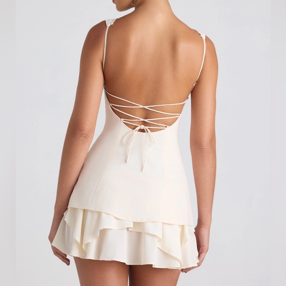 Oh Polly Cassandra Cream Ivory Mini Dress Button-Details - Picture 2 of 11